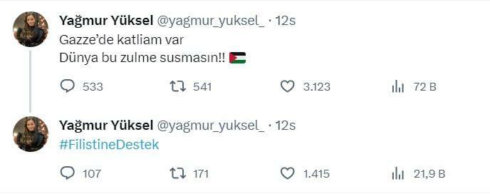 Yağmur Yüksel Jagab toetust Palestiinale