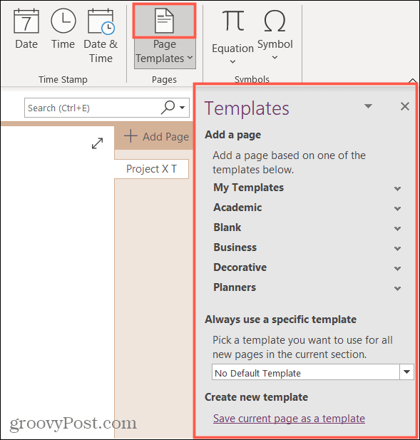 Mallide külgriba OneNote'is