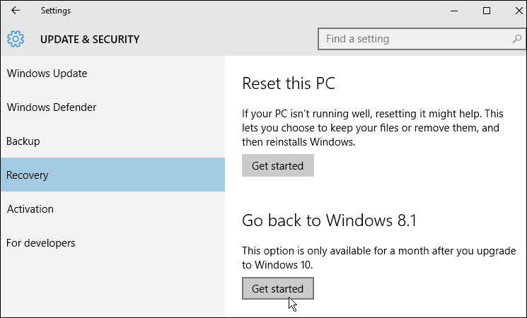taastamine Windows 10