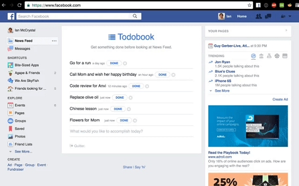 Todobook blokeerib teie Facebooki uudisvoo, kuni saate oma prioriteedid päevaks valmis.