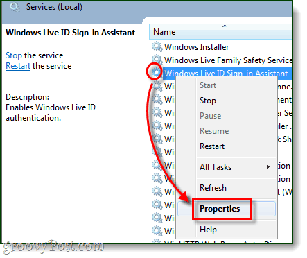 Windows Live'i sisselogimine abistaja atribuutides