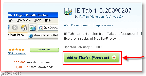 Laadige Firefoxi jaoks alla IE vahekaart