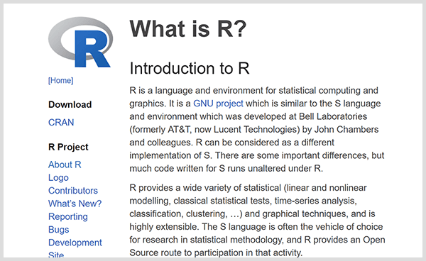 Looge oma prognoosiva analüüsi tööriistad programmeerimiskeelega R. Ekraanipilt R tutvustuse veebisaidilt. 