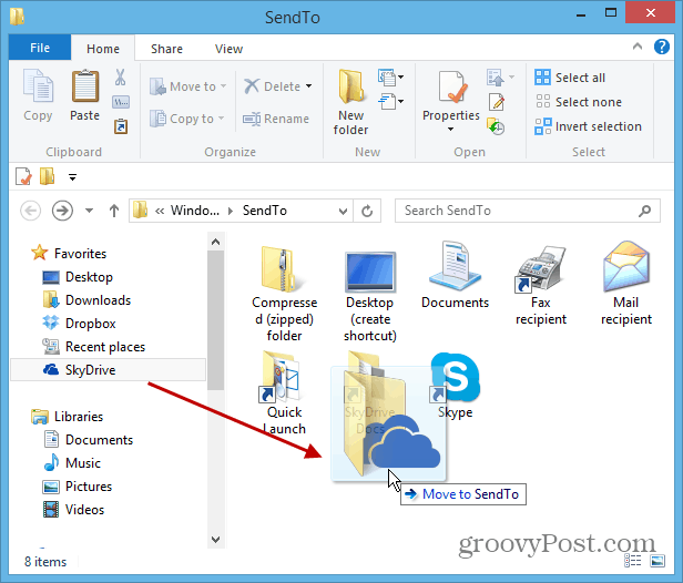 Lisage SkyDrive Windowsi parema nupuga Saada menüüsse