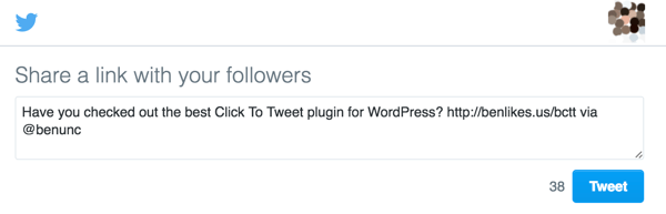 WordPressi pistikprogramm Parem klõpsamiseks tweetimiseks kuvab kasutajate jaoks Twitteris jagamiseks eelnevalt täidetud säutse.