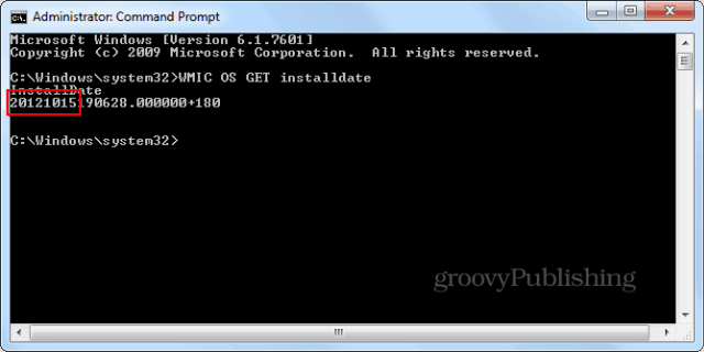Windowsi installimise kuupäev cmd promptwmic enter