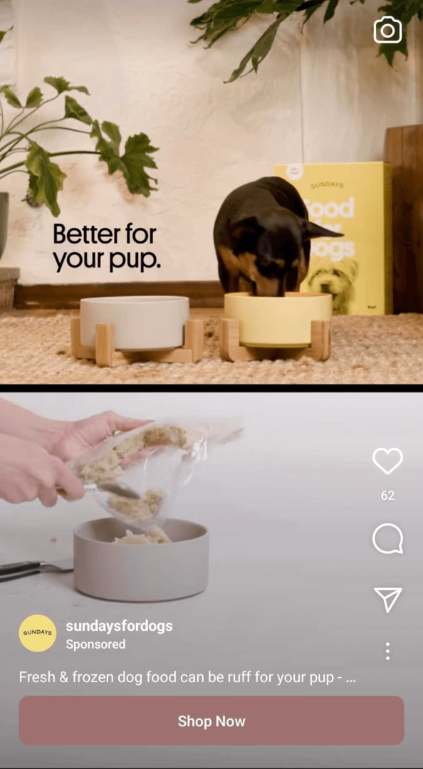 pilt Instagram Reelsi reklaamist, mis näitab võrdlust konkurendiga