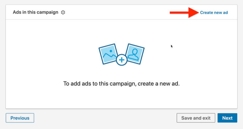 näide linkedin-reklaamikampaania reklaamitasemest, kus on esile tõstetud uue reklaamivaliku loomine