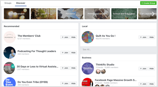 Facebook grupeerib kategooriad ja ettepanekud