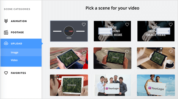 Valige oma videole stseen vahekaardilt Biteable Upload.
