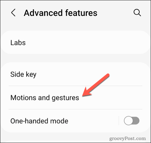 Androidi liigutuste ja žestide menüü