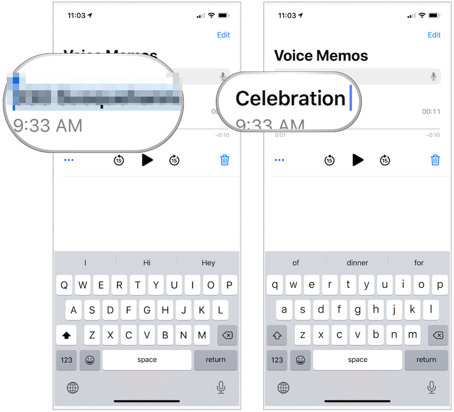 iPhone Voice Memos muudavad nime
