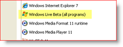 Juhtpaneel, Windows XP, Installitud rakendused, Windows Live Beta (kõik programmid)