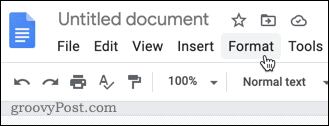 Google'i dokumentide menüü Vorming
