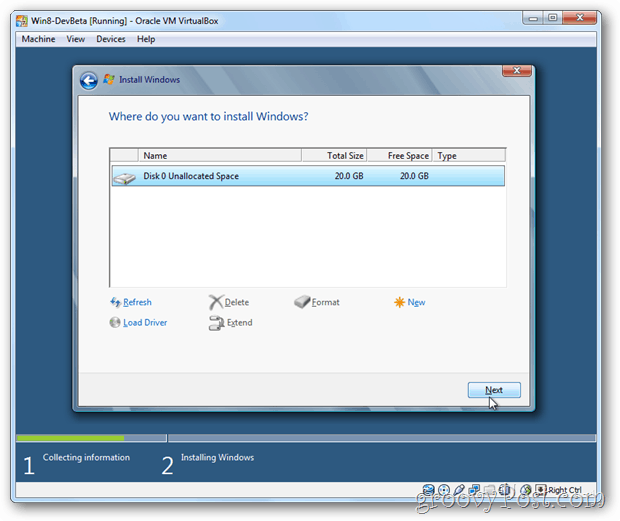 VirtualBox Windows 8 valib installimiseks ketta