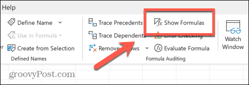 Exceli valemi kuvamise nupp on tühistatud