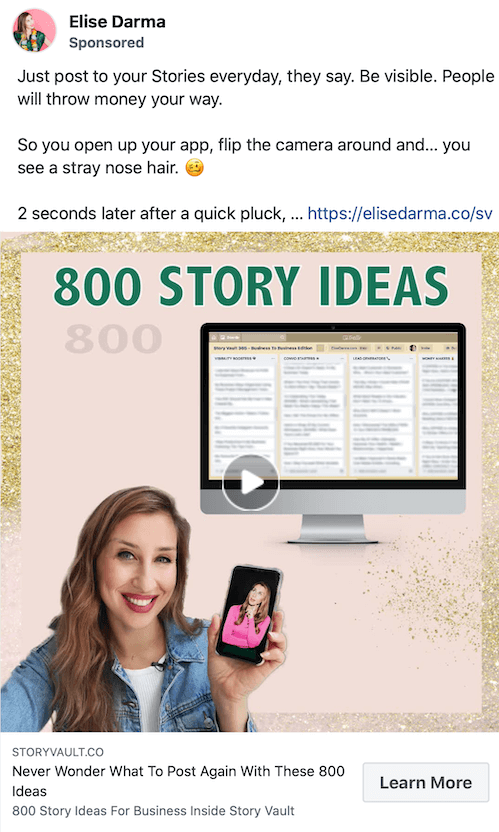 ekraanipildi näide sponsoreeritud postitusest, mille autor on Elise Darma, reklaamides 800 ideed lugude jaoks