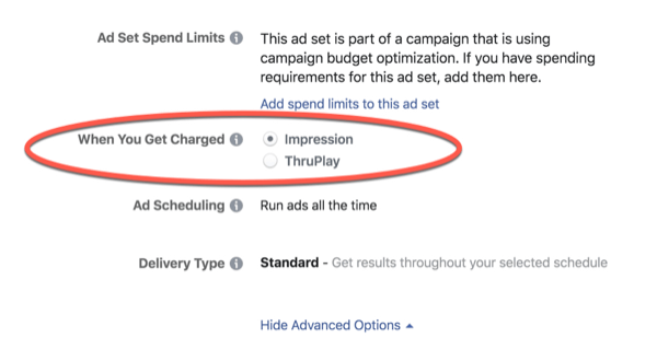 Facebooki ThruPlay optimeerimise tasud.
