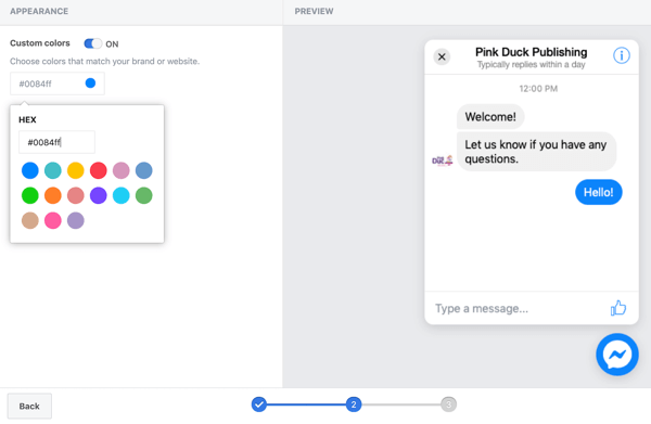 Kasutage oma Facebooki vestluse pistikprogrammi kohandatud värvide määramiseks Google'i märgendihaldurit koos Facebookiga, 11. sammu valikud