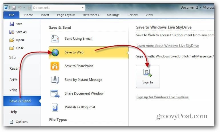 Windows Live Skydrive'i võrgu draivi kaardistamine Office 2010 abil
