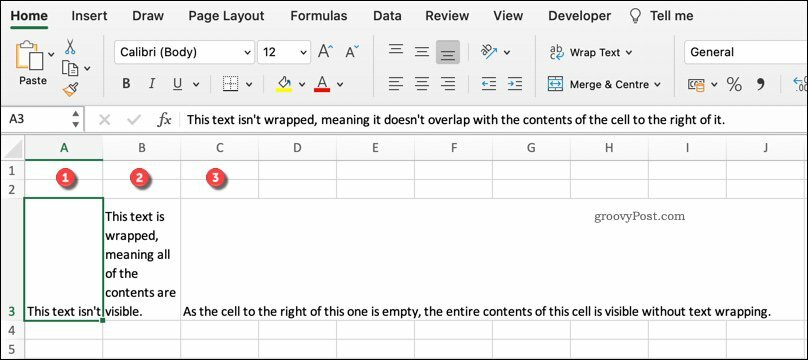 Näide Exceli mitmesugustest teksti pakkimise vormingutest
