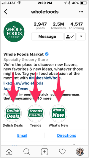 Instagram tõstab esile Whole Foodsi profiili.