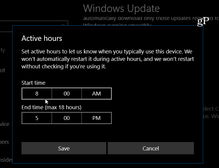 Windows 10 määras aktiivsed töötunnid