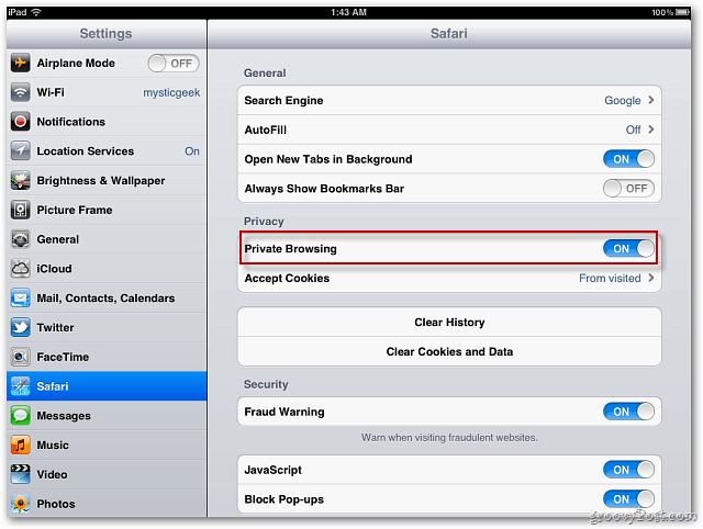 Apple iOS 5: Safari privaatse sirvimise lubamine