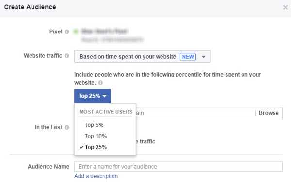 Looge Facebookis kohandatud vaatajaskond inimestest, kes veedavad teie veebisaidil kõige rohkem aega.