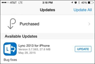 Lync iPhone'i värskenduse jaoks