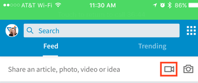 LinkedIini videovärskenduse loomiseks klõpsake videokaamera ikooni.