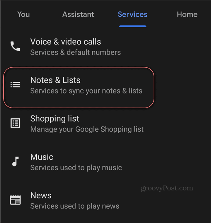 Google'i assistendi Google Keepi seadete märkmete loendid