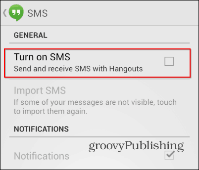 Hangouts SMS on välja lülitatud