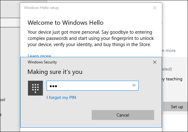 2 PIN-koodiga Windowsi sõrmejälg