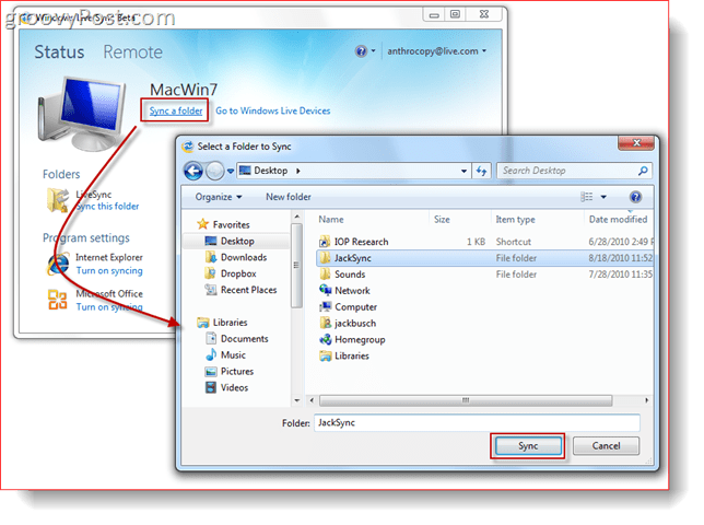 Kausta sünkroonimine Windows Live Sync Beetaga