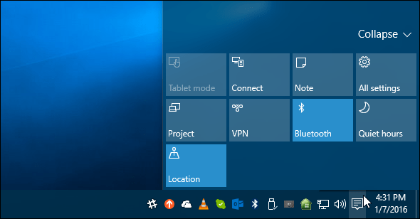 Tegevuskeskus Windows 10