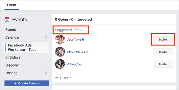 Facebook soovitab inimestel kutsuda inimesi, kes on teie sõbrad ja kellele ka hostimisleht meeldib esimese võimalusena.