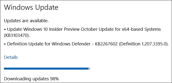 Oktoobri värskendus (KB3103470) Windows 10 Insideri eelvaate jaoks