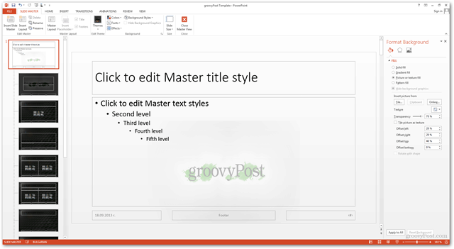 Office 2013 mall Loo loomine Kohandatud kujunduse POTX-i kohandamine slaidide slaidide jaoks Õpetus Kuidas erinevat tausta saada