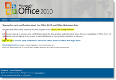 Office'i veebirakendused - beetaversioonile registreerumise vorm