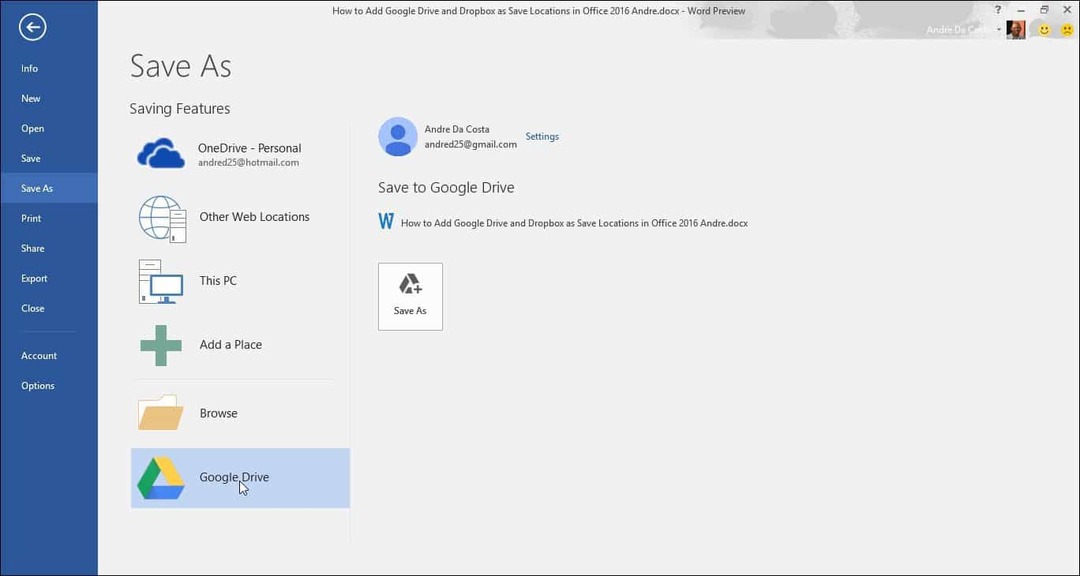 Lisage Google Drive ja Dropbox asukohtade salvestamiseks Microsoft Office'is
