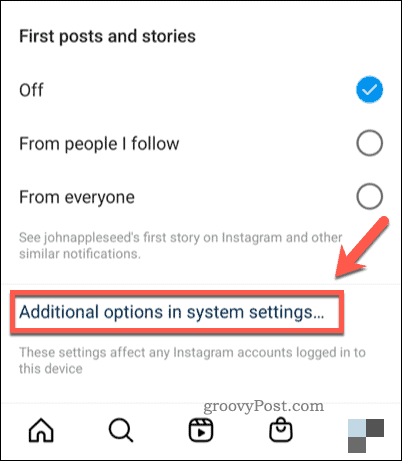 Avage Instagramis teavituste jaoks süsteemiseaded