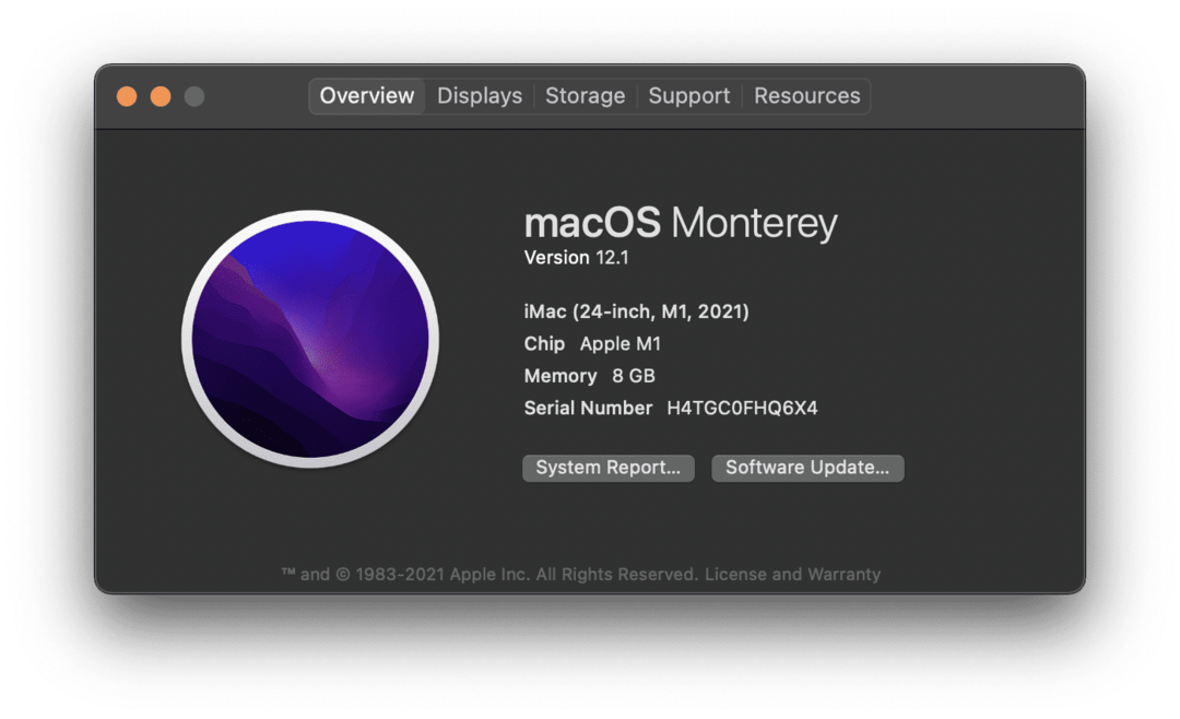 Leht Teave selle Maci kohta M1 iMacis