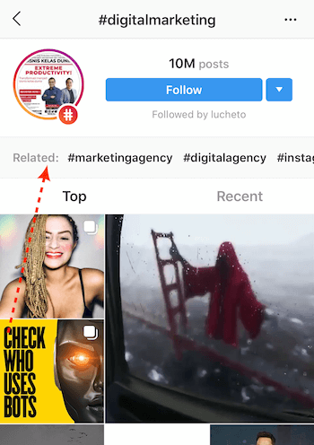 Instagrami hashtagi otsingutulemid
