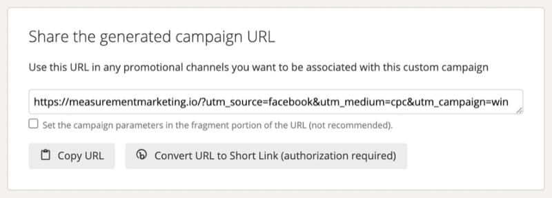 osaline ekraanipilt Google'i kampaania URL-i koostajast, mis näitab, milline võib valmis URL välja näha
