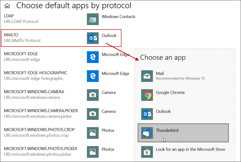 Seadistage protokolliga Windows 10 vaikimisi e-posti rakendus