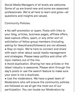 Siin on näide Facebooki grupi reeglitest.
