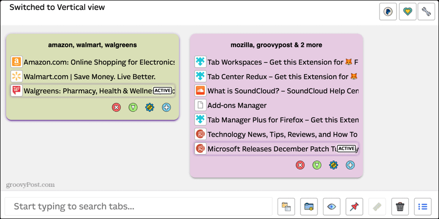 Vahekaartide haldur Plus Firefoxile