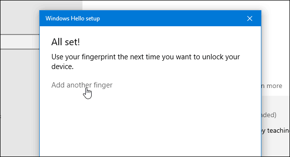 4 Windows Hello sõrmejälje täielik lisamine
