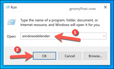 Windowsi turvalisuse avamine Windowsi käsku Käivita